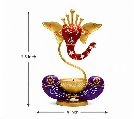 Handcrafted Metal Ganesha Tea Light Holder | Decorative Iron Diya Stand | Spiritual Home Décor & Festive Gift