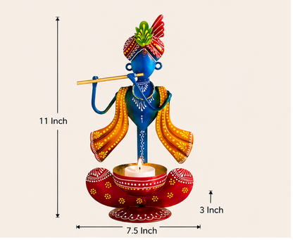 Divine Metal Krishna Tea Light Candle Holder | Elegant Home Décor Showpiece
