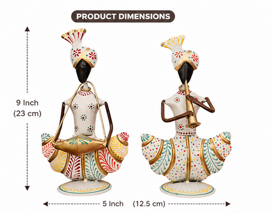 Handcrafted White Iron Musician Couple Showpiece | Elegant Home Décor | Vastu & Housewarming Gift