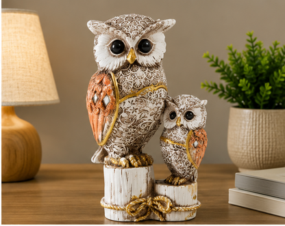 Cute Owl Family Resin Showpiece | Decorative Owl Figurine for Home & Office | Tabletop Décor & Housewarming Gift