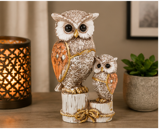 Cute Owl Family Resin Showpiece | Decorative Owl Figurine for Home & Office | Tabletop Décor & Housewarming Gift